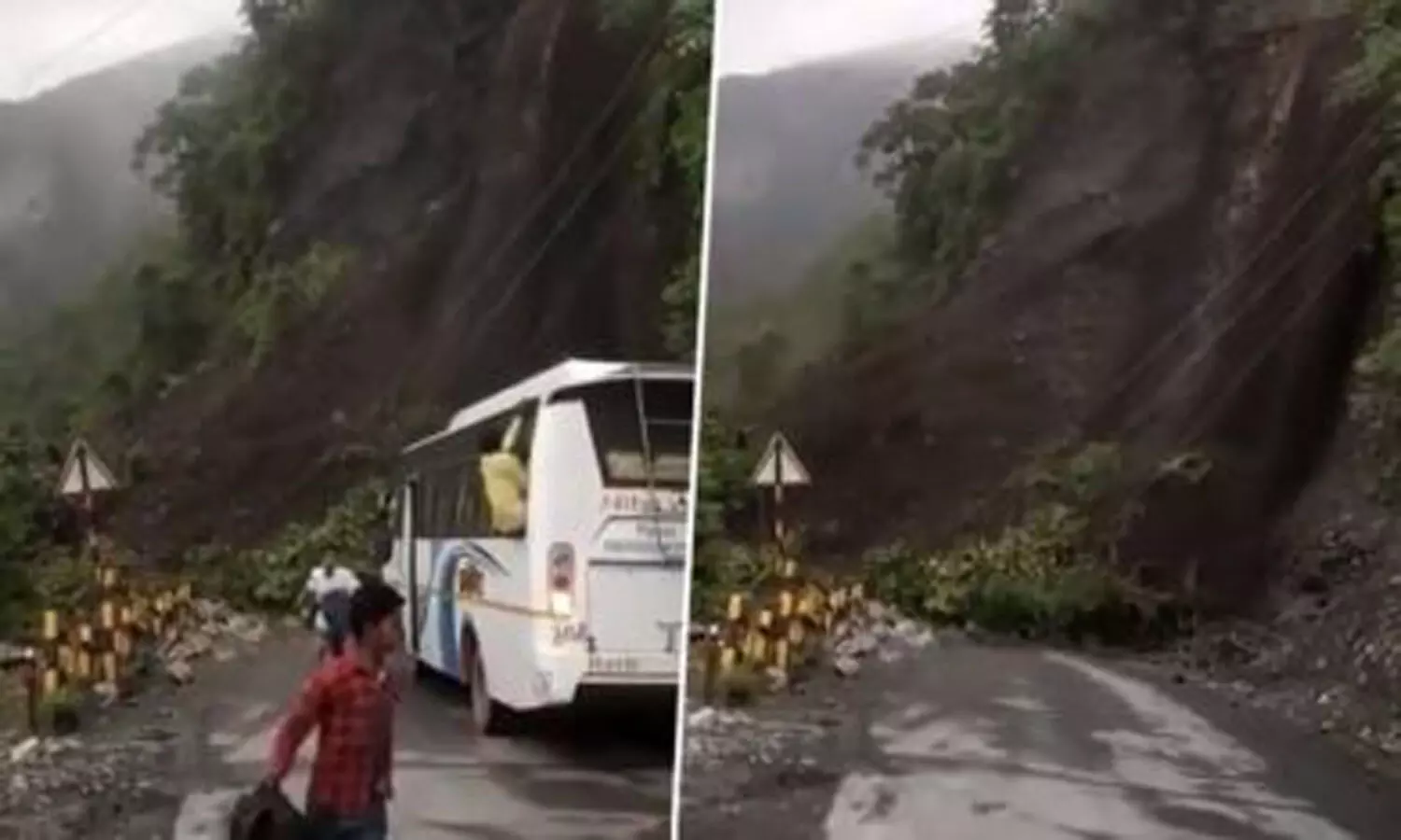 Bus carrying 14 passengers narrowly escapes fatal accident in Nainital after landslide