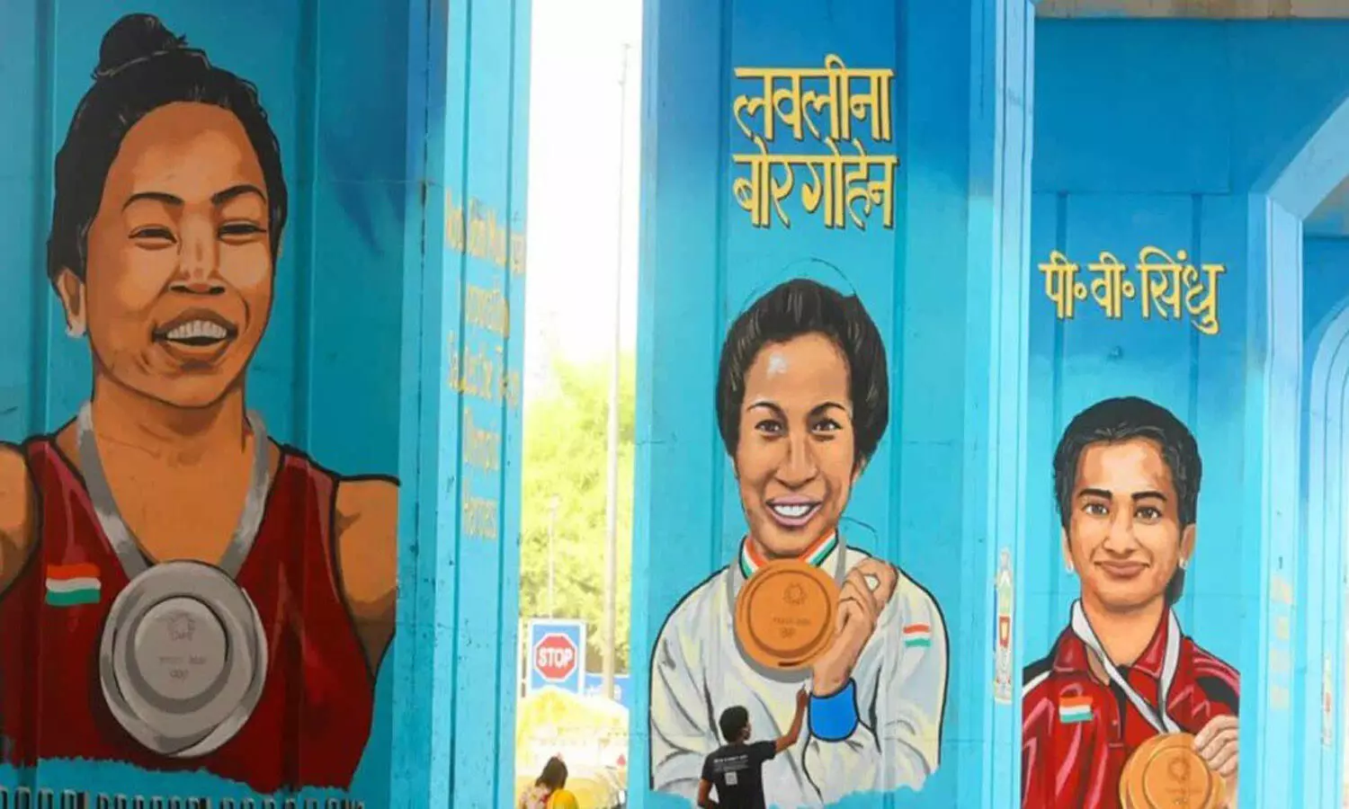 Delhi Metro pillars beautified with graffiti of Olympic medalists
