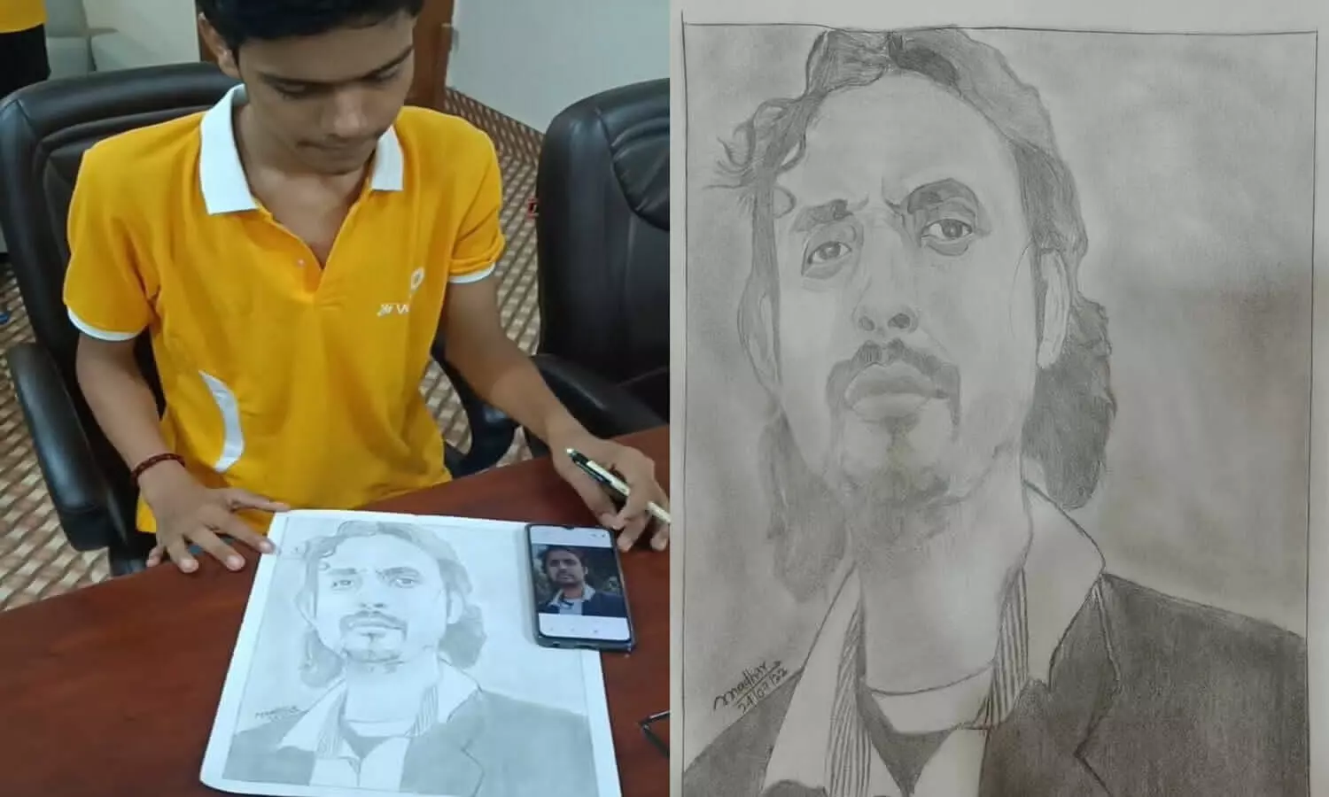14-yr-old boy creates wonderful sketch of Mathematics Guru RK Srivastava; check it out