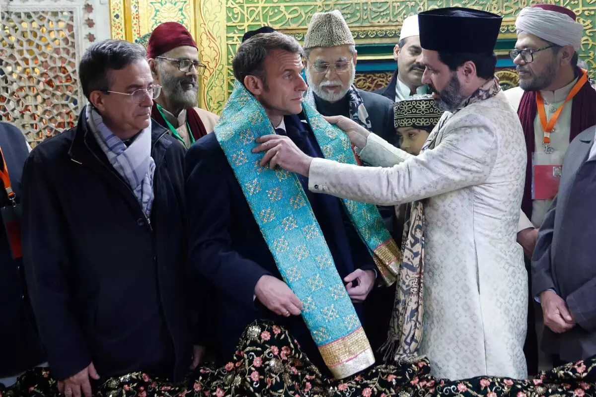 French President Emmanuel Macron visits Nizamuddin Dargah in Delhi