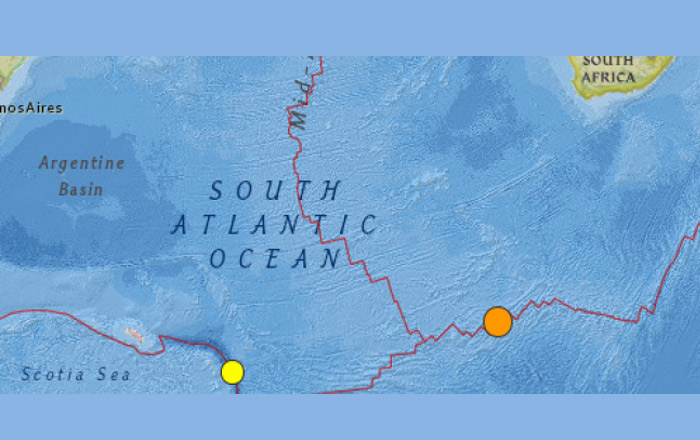 Quake with magnitude of 7.4 hits South Atlantic Ocean