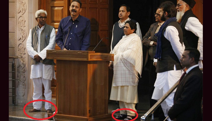 PHOTOS: Ansari kin, BSP leaders attend Mayawatis event barefoot