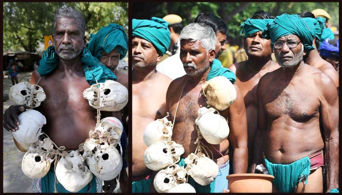 TN farmers protest outside PM House with skulls of workmates, nobody cares