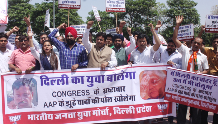 BJP protests outside Delhi Assembly, demands CMs resignation