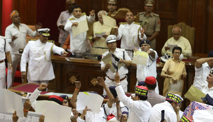 Opposition throws paper balls at Governor during first session of UP assembly