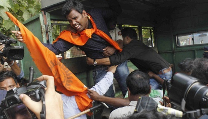 Hindu Sena workers protest against match with Pakistan
