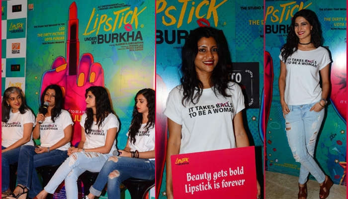 Lipstick Under My Burkha cast during the trailer launch in Mumbai