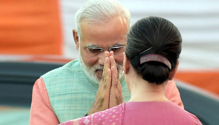 PM Modi walks to opposition benches, greets Sonia Gandhi