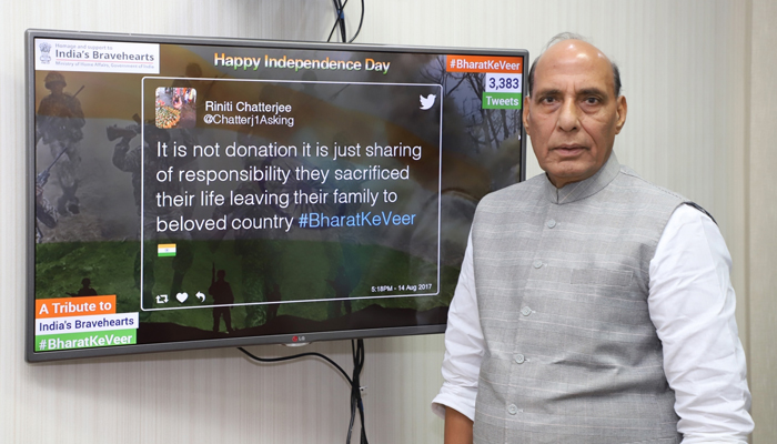 Rajnath Singh donates a months salary to Bharat Ke Veer fund