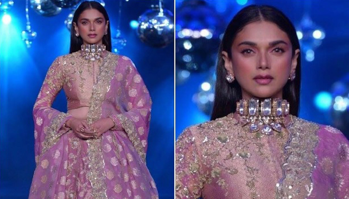It is difficult to look away from Aditi Rao Hydari in this onion coloured ensemble