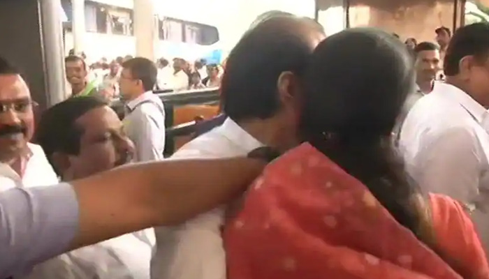 Sule greets cousin Ajit Pawar with a hug before Maha session
