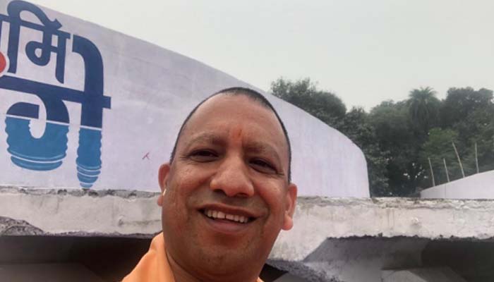 UP CM Yogi Adityanath takes selfie while reviewing preparations for Namami Gange event
