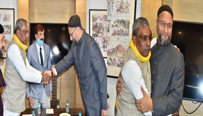 Asaduddin Owaisi reaches Lucknow, Meets Om Prakash Rajhbhar