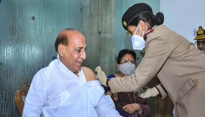 ‘Bas ho gaya’: Rajnath Singh receives first dose of Covid-19 vaccine