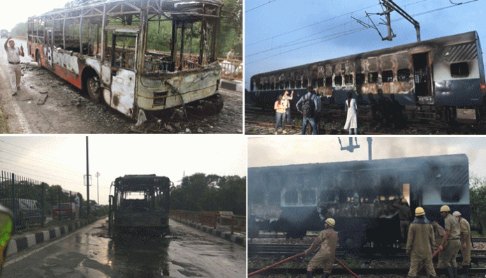 Dera supporters reach Delhi; torch 12 DTC buses, 2 train coaches