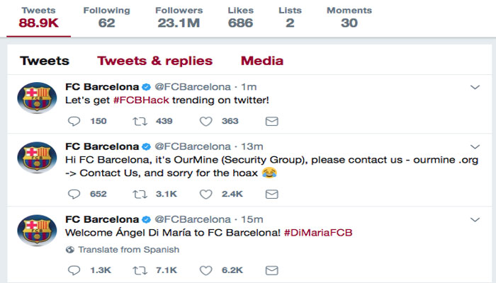 OurMine hacks Twitter account of FC Barcelonas