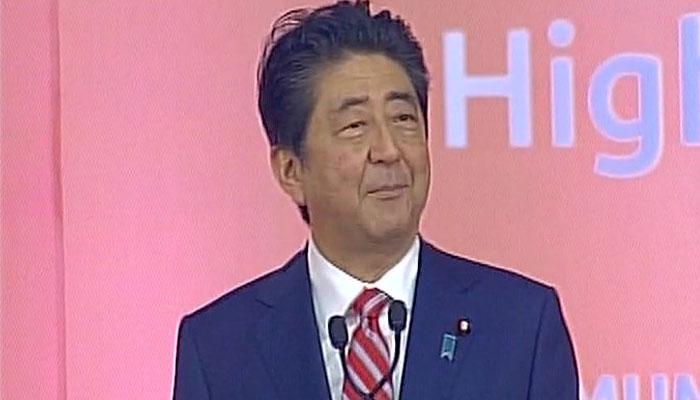 Abe greets Dear Friend India with â€˜Namaskarâ€™;Gives Jai Japan-Jai Indiaâ€™slogan