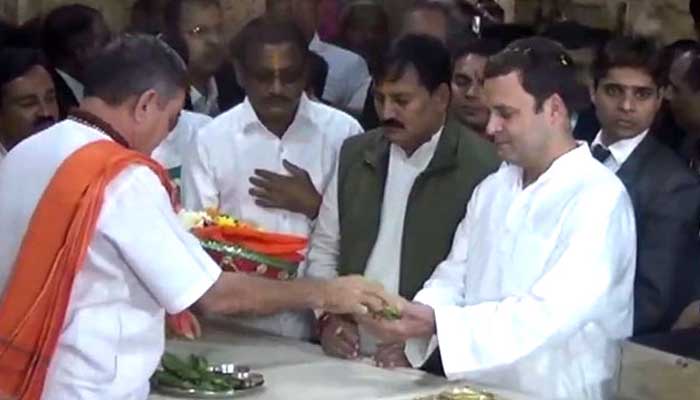 Rahul in Gujarat, visits Somnath temple, meets party leaders
