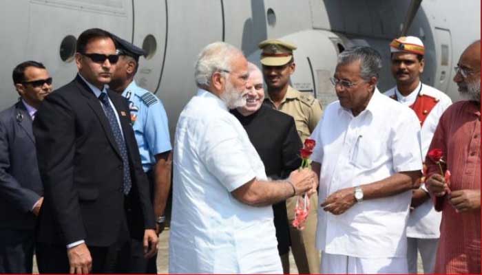 PM Modi arrives Kerala to visit Ockhi-hit villages