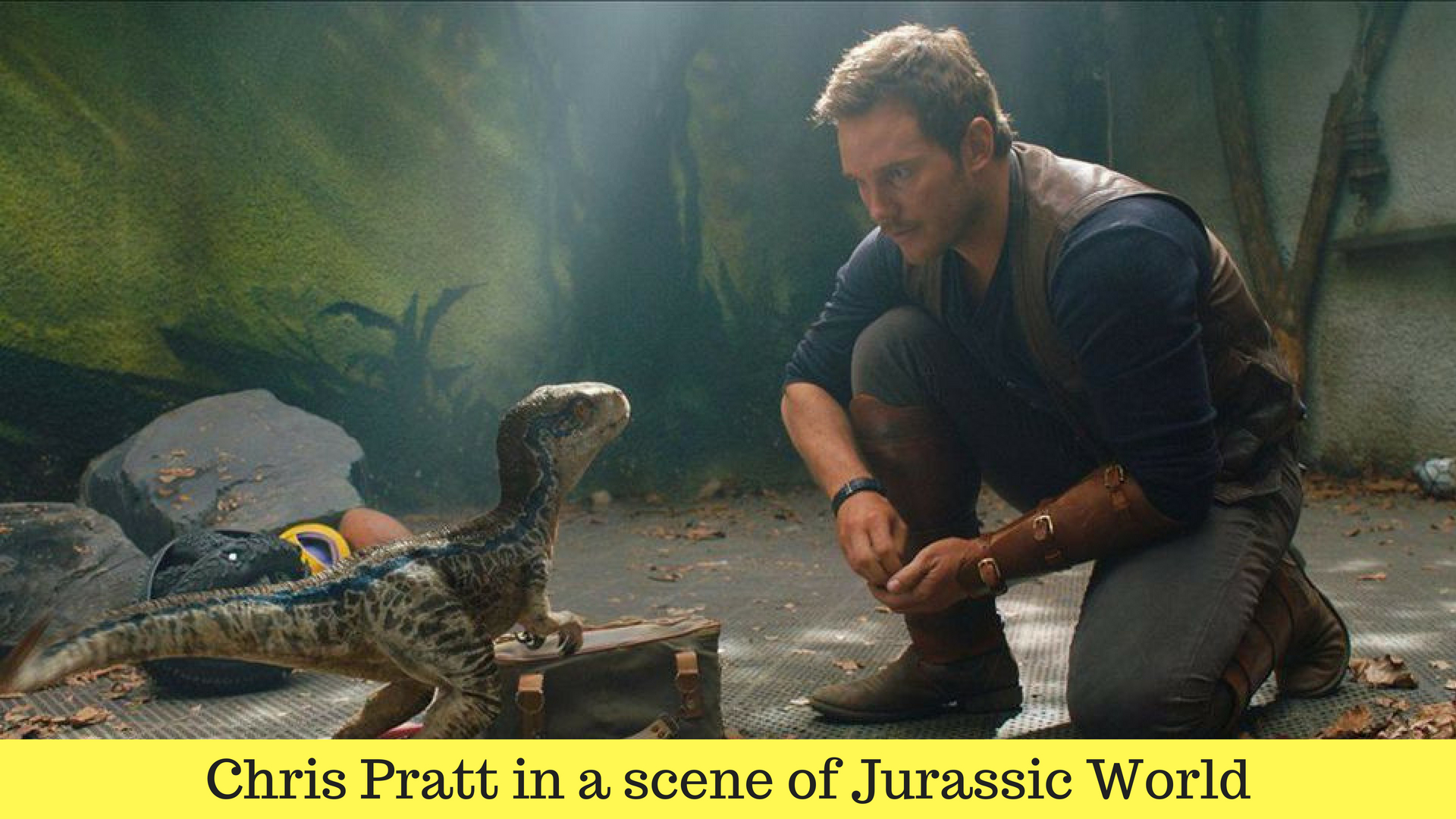Chris Pratt in a scene of Jurassic World