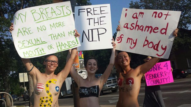 Hundreds of women march topless for gender equality in US